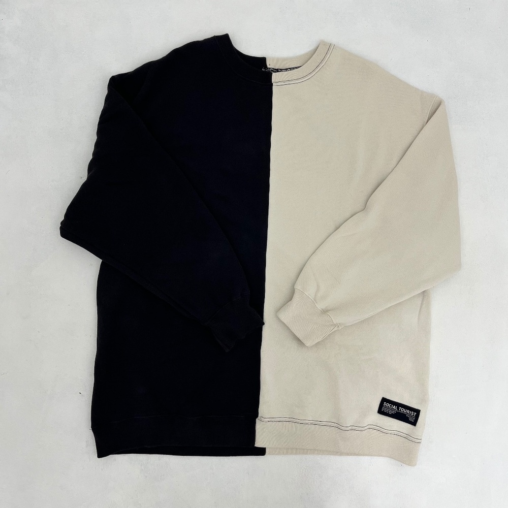 Social Tourist Mens Size Large Colorblock Sweatshirt‎ Black & Off White Pullover